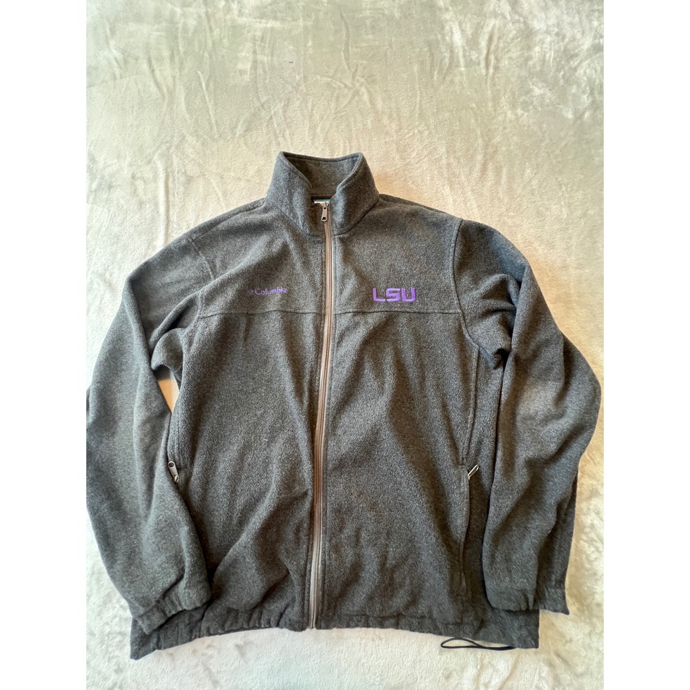 Columbia Fleece Jacket Mens Large Gray LSU Tigers Full Zip Collegiate Outdoor